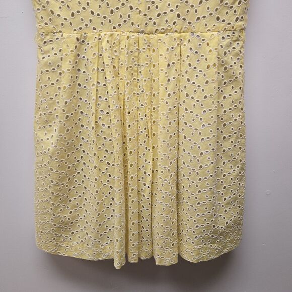 Vintage Betsey Johnson Dress Yellow Eyelet Embroidered Collared A-Line Size 8 - Picture 7 of 15